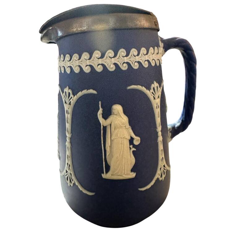 Cream Color on Wedgwood Blue Jasperware 32 Oz Jug & Metal Lid