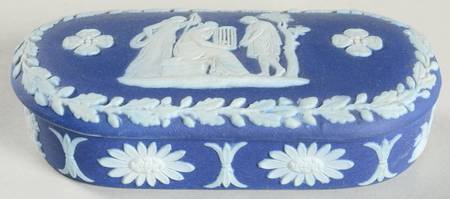 Cream Color on Wedgwood Blue Jasperware Match Box Holder & Lid
