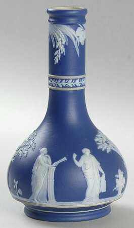 Cream Color on Wedgwood Blue Jasperware Barber Bottle Vase W/No Lid