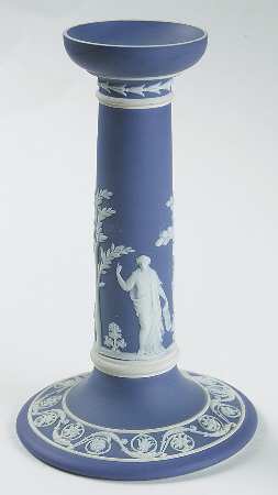 Cream Color on Wedgwood Blue Jasperware 8" Tall Candlestick
