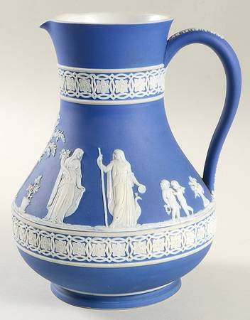 Cream Color on Wedgwood Blue Jasperware 7" Etruscan Jug