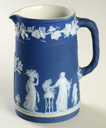 Cream Color on Wedgwood Blue Jasperware Small Trojan Jug