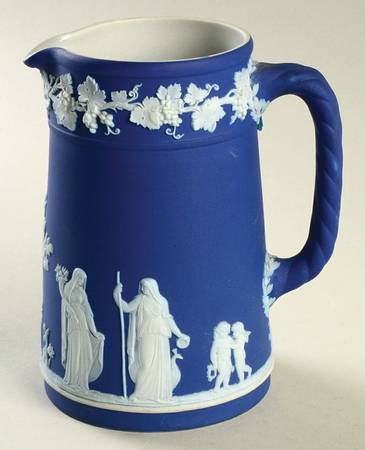 Cream Color on Wedgwood Blue Jasperware Medium Trojan Jug