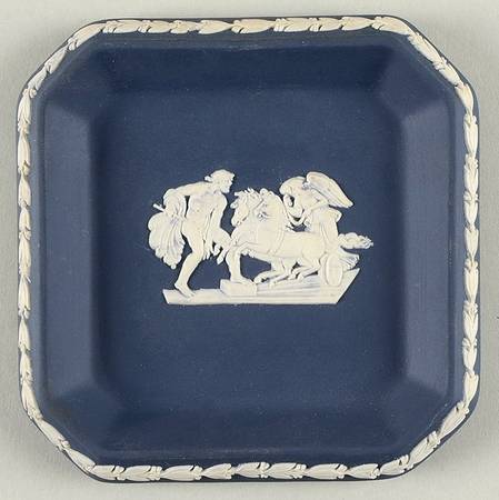 Cream Color on Wedgwood Blue Jasperware 4" Square Tray
