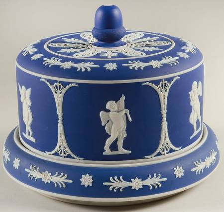 Jasper Ware-Cream on Dark Blue Round Cheese Dish & Lid