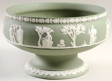 Cream Color on Teal Jasperware 8" Round Footed Imperial Bowl