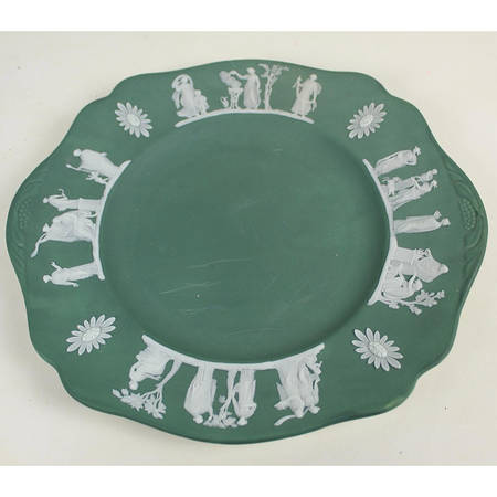 Cream Color on Teal Jasperware Square Handled Cake Plate