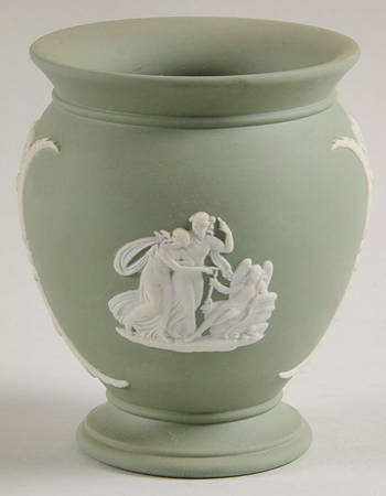 Cream Color on Teal Jasperware Cameo Posey Pot