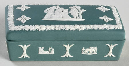 Cream Color on Teal Jasperware 3" Rectangular Box & Lid