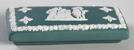 Cream Color on Teal Jasperware Lid for 3" Rectangular Box