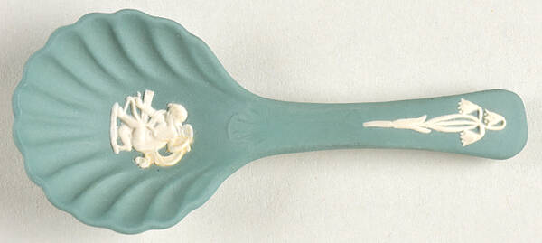 Cream Color on Teal Jasperware Christening Spoon
