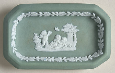 Cream Color on Teal Jasperware Pin Tray