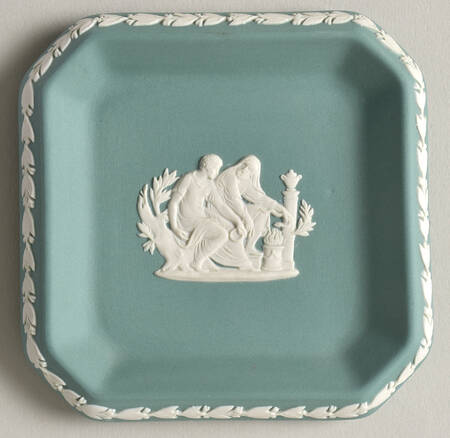 Cream Color on Teal Jasperware Square Tray