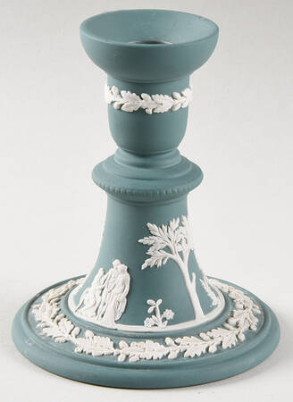 Cream Color on Teal Jasperware Single Reading Candlestick