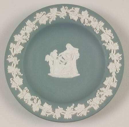 Cream Color on Teal Jasperware Round Tray