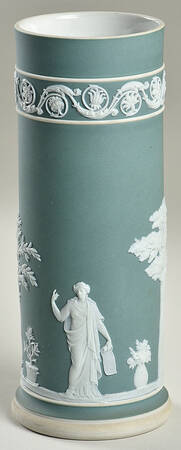 Cream Color on Teal Jasperware Spill Vase
