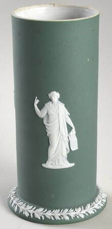 Cream Color on Teal Jasperware 6" Spill Vase