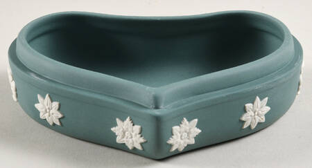 Cream Color on Teal Jasperware Heart Shape Box No Lid