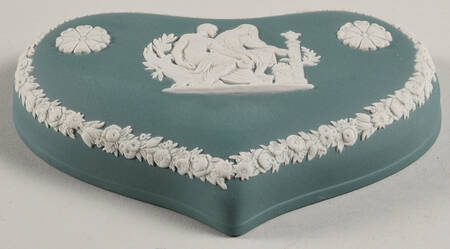Cream Color on Teal Jasperware Lid for Heart Shape Box