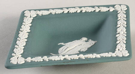 Cream Color on Teal Jasperware Small Diamond Shape Ashtray