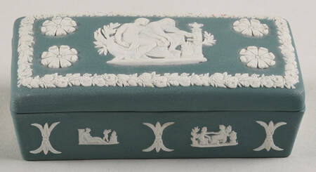 Cream Color on Teal Jasperware 3" Rectangular Box & Lid