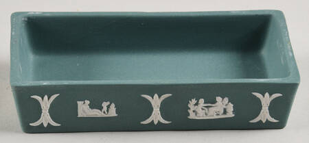 Cream Color on Teal Jasperware 3" Rectangular Box-No Lid