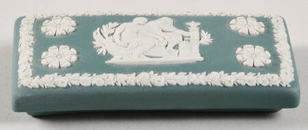 Cream Color on Teal Jasperware Lid for 3" Rectangular Box