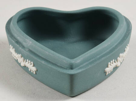 Cream Color on Teal Jasperware Small Heart Shape Box-No Lid