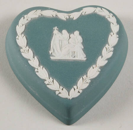 Cream Color on Teal Jasperware Small Heart Shape Box-Lid