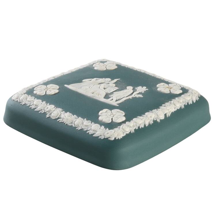 Cream Color on Teal Jasperware Lid for Square Box