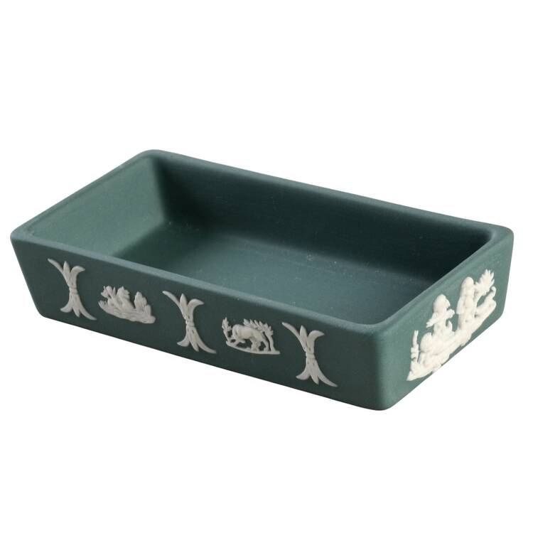 Cream Color on Teal Jasperware 3" Rectangular Box-No Lid