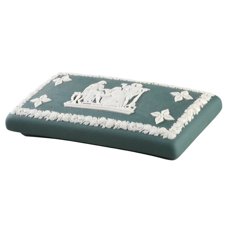 Cream Color on Teal Jasperware Lid for 3" Rectangular Box