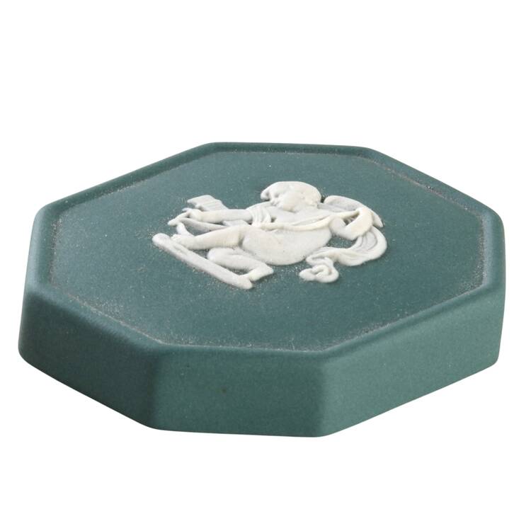 Cream Color on Teal Jasperware Lid for Octagonal Box