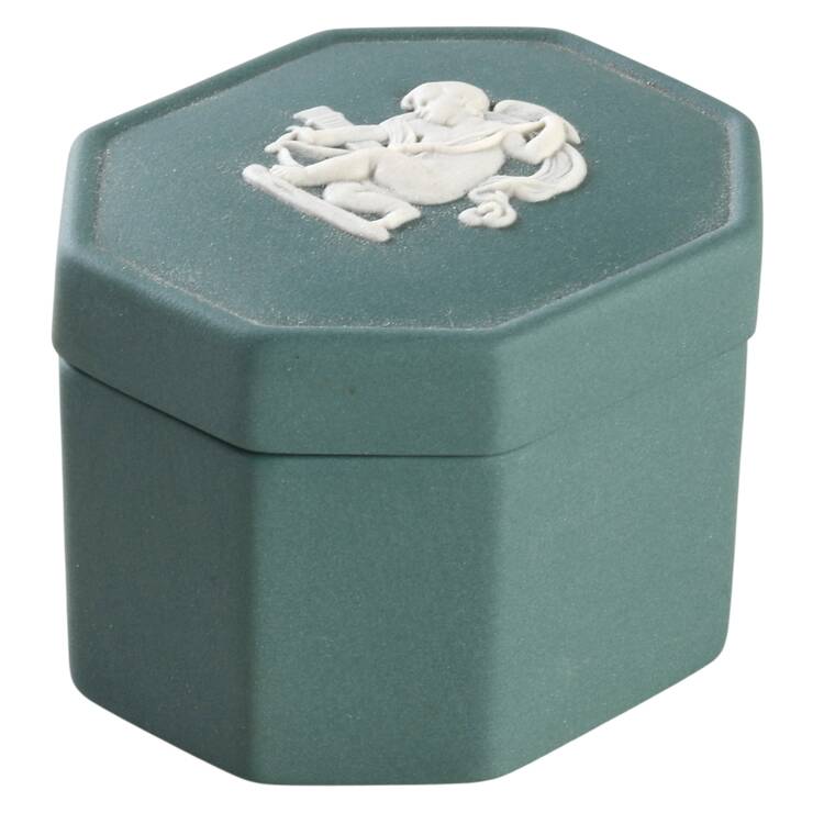 Cream Color on Teal Jasperware Octagonal Box & Lid