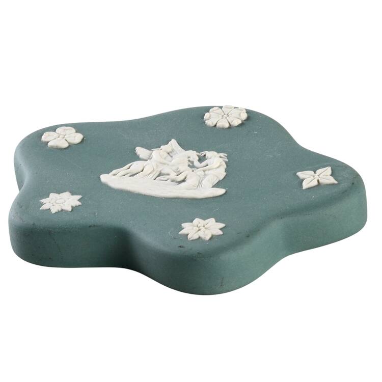 Cream Color on Teal Jasperware Lid for Pentefoil Box