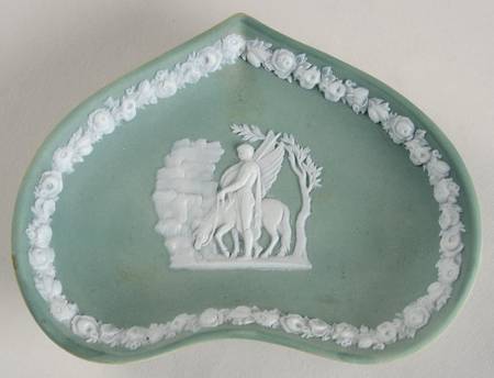 Cream Color on Teal Jasperware Heart Shaped Dish