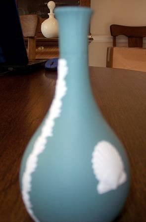 Cream Color on Teal Jasperware Seasons Bud Vase
