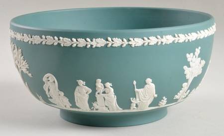 Cream Color on Teal Jasperware 7" Round Bowl