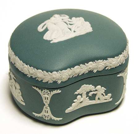 Cream Color on Teal Jasperware Bean Box & Lid