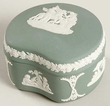 Cream Color on Teal Jasperware Bean Box & Lid