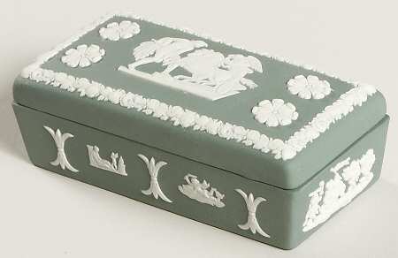 Cream Color on Teal Jasperware 3" Rectangular Box & Lid