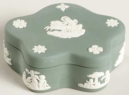 Cream Color on Teal Jasperware Pentefoil Box & Lid