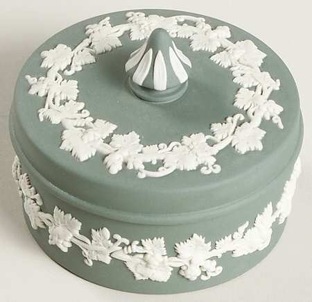 Cream Color on Teal Jasperware Small Spiked Knob Box