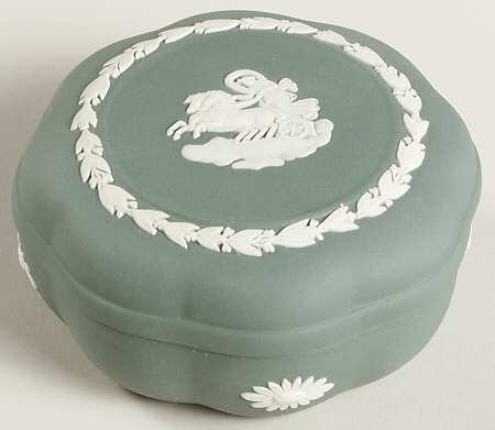 Cream Color on Teal Jasperware Small Scalloped Candy Box