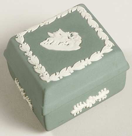 Cream Color on Teal Jasperware Diamond Shaped Box & Lid