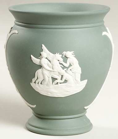 Cream Color on Teal Jasperware Cameo Posey Pot