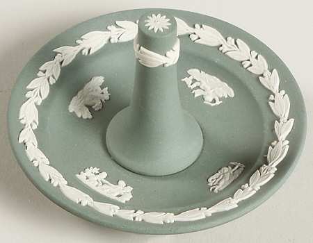 Cream Color on Teal Jasperware Ring Holder