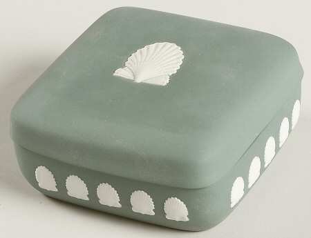 Cream Color on Teal Jasperware Square Box with Lid