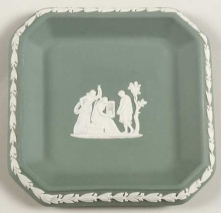 Cream Color on Teal Jasperware Square Tray