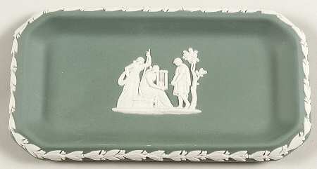 Cream Color on Teal Jasperware 6" Oblong Tray